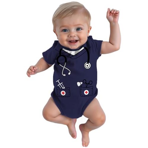 Tstars Baby Doctor or Nurse Bodysuit with Stethoscope - Infant Scrubs Halloween Themed Outfit for Girls and Boys