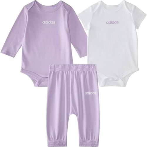adidas baby-girls 3-piece Logo Bodyshirt & Pant Set