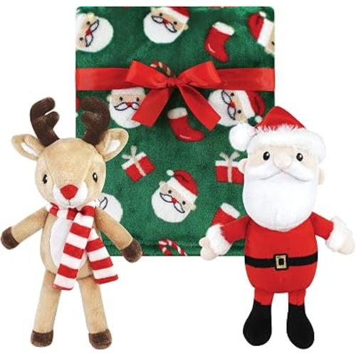 Hudson Baby Unisex Baby Plush Blanket with Toy, Rudolph And Santa, One Size