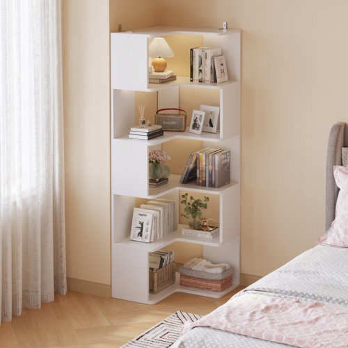 Ebern Designs Corner Book Shelf, White 6 Tiers , L-Shaped & Reviews | Wayfair