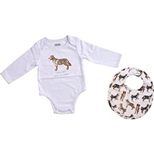 MUD PIE Baby Dog Breed Bodysuit and Bib Set, Aussie, 0-6 Months