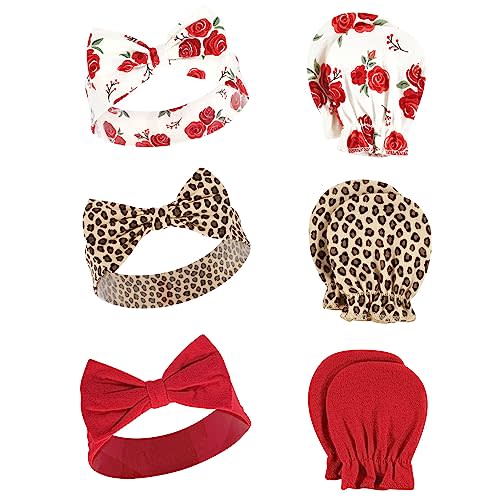 Hudson Baby Baby Girls' Cotton Headband and Scratch Mitten Set