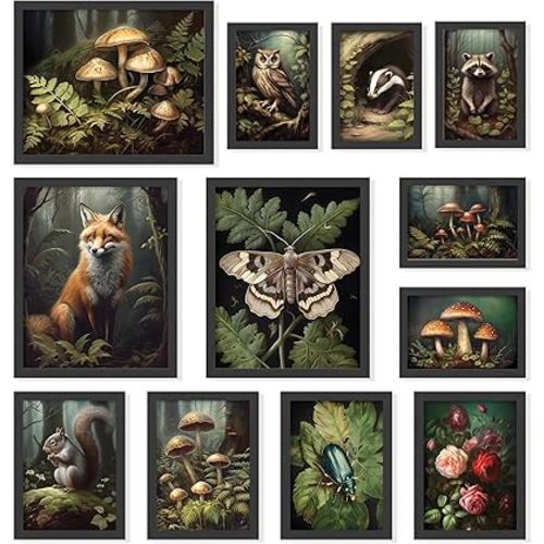 97 Decor Cottagecore Room Decor Aesthetic - Cottage Core Wall Decor, Dark Cottagecore Print, Vintage Botanical Wall Art, Nature Mushroom Poster Animal Pictures for Bedroom (UNFRAMED)