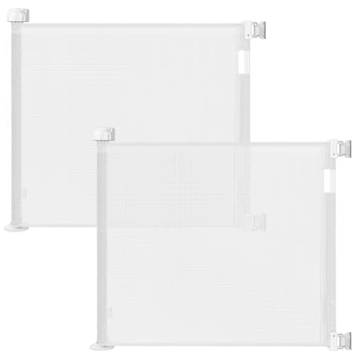 Veraste (2 Pack) Retractable Baby Gate for Doorways and Stairs, Mesh Safety Gate for Pet, Indoor & Outdoor Use, One-Hand Operation, Easy Installation, 33.6" Tall, Expands to 55" Wide(White,33.6"x55"