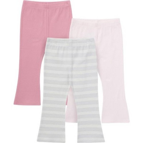 Gerber Baby Girls' 3-Pack Textured Flare Leggings, Gray and Pink, 18 Months