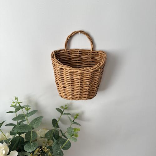 Brown Wicker wall hanging pocket basket, storage bag