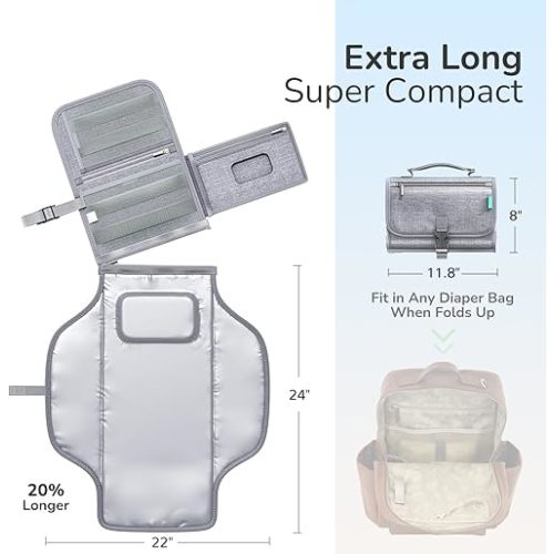 Portable Diaper Changing Pad with Shoulder Strap, Detachable Travel Changing Pad with Baby Wipes Pocket, Gifts for Baby Shower, Newborn Girls and Boys (Austere Grey)