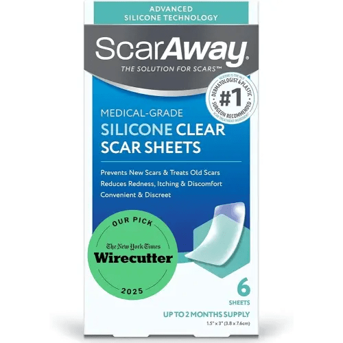 ScarAway Advanced Clear Silicone Scar Sheets, Medical Grade Silicone Strips (1.5" x 3") Scar Treatment and Prevention for Surgical, Burn, Body, Hypertrophic & Keloid Scar Treatment, 6 Clear Sheets