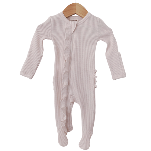 Organic Waffle Ruffle Zip Footie, Snow