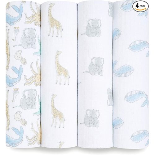 aden + anais Essentials Swaddle Blanket, Boutique Muslin Blankets for Girls & Boys, Baby Receiving Swaddles, Ideal Newborn & Infant Swaddling Set, Perfect Shower Gifts, 4 Pack, Natural History