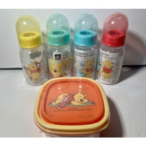 Disney Baby Winnie The Pooh Theme 5 oz Baby Bottles & Food Storage Containers