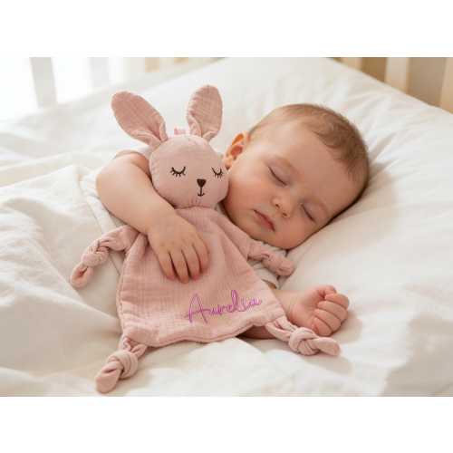 Personalized Muslin Baby Comforter, Embroidered Name Security Blanket