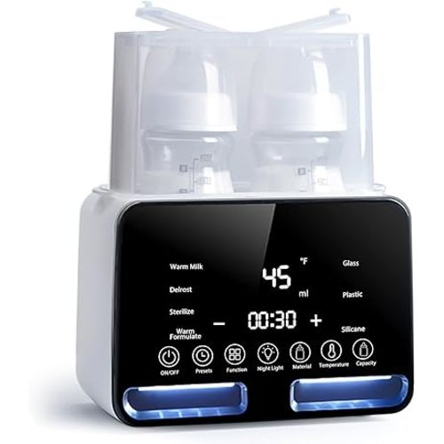Double Bottle Warmer and Steri-lizer, 8-in-1 Fast Baby Milk Warmer with Timer for Breastmilk or Formula, Multifunctional Bottle Warmer with Food Heater Defro