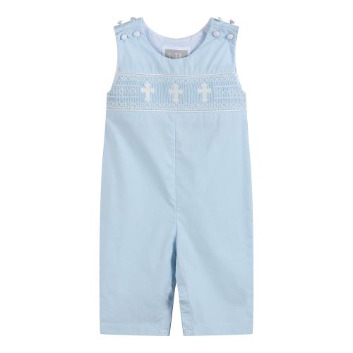 Baby Boys Light Blue Crosses Smocked Overalls