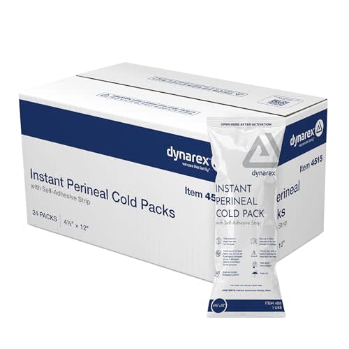 Dynarex Perineal Instant Cold Packs with Self Adhesive Strip - Postpartum Ice Pack Pads - Flexible Material Conforms to Body Contours - Quick Activation - 4.5" x 12" - 24 Count | 4.5 x 12 in Size, Self Adhesive Strip, Absorbent Liner, Disposable Single...