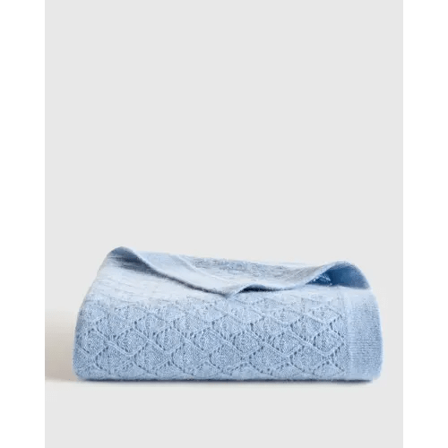Washable Cashmere Pointelle Baby Blanket in Faded Denim
