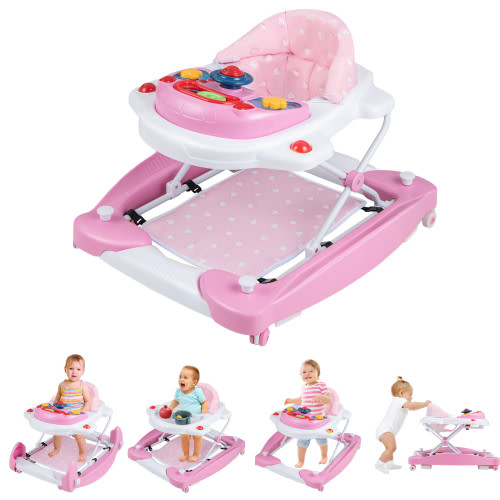 Baby Joy 6-in-1 Foldable Baby Walker with Music - Pink