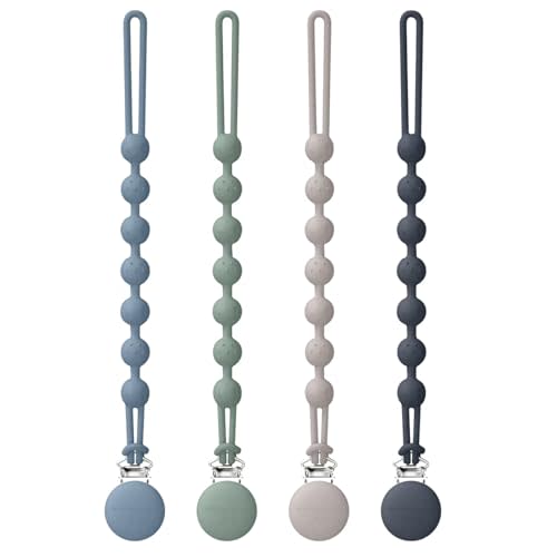 Cuddle Campus Silicone Pacifier Clip Holder with One Piece Design, Pack of 4 Soft Flexible Binky Clips with Texture for Baby Boy and Girl Set 6(6M+)