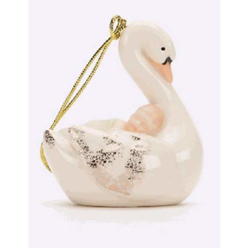 Lenox Peaceful Slumber Baby sleeping on a Swan Porcelain Ornament 24 k gold accents Baby Birth New in box