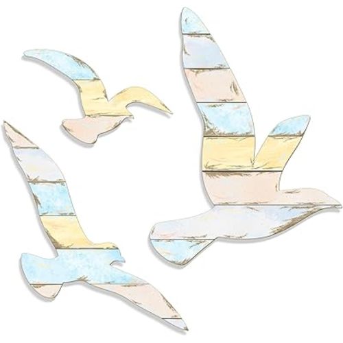 Zzbakress 3 Pcs Wood Seagull Wall Decor Farmhouse Nautical Decor Wooden Beach Wall Decor Boho Seagull Wall Sculpture for Bathroom Vintage Sea Birds Ocean Decor for Living Room (Seagull A)