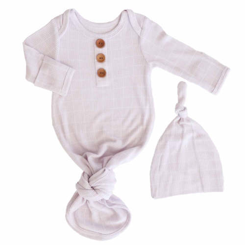 Sloane's Squares Bamboo Waffle Newborn Baby Knot Gown & Hat Set