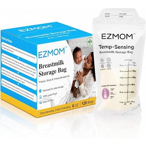 Breastmilk Storage Bags, 120pcs Disposable, Newborn Baby Essentials, Temp-Sensing Discoloration, 6 Ounce Leak-Proof Freezer Storage Bags for Baby Bottle Feeding, Must-Have for New Moms & Infants