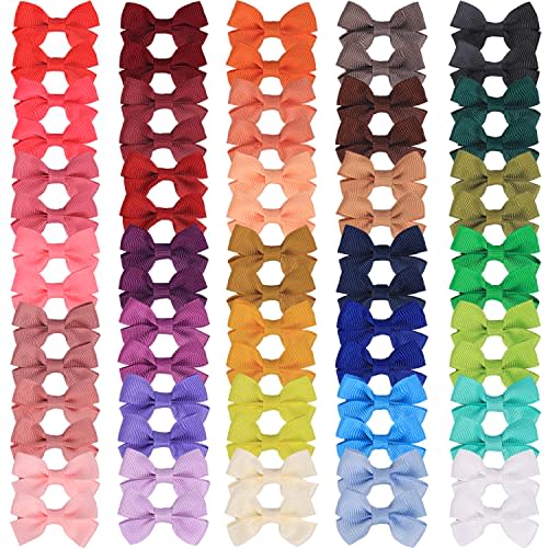XIMA 70 Pcs 2inch Hair Bows for Baby Girls,Ribbon Bows Clips for Infants | 35colors in Pairs Grosgrain Boutique Assorted Solid Mini Bows Alligator Clips Hair Barrettes for Little Infants Toddlers