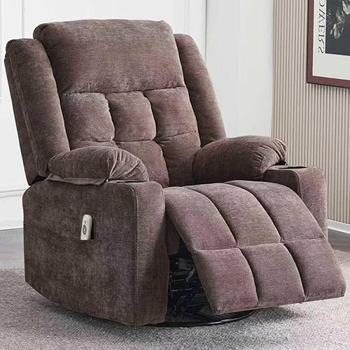 Power Swivel Rocker Recliner Chair for Adults with Massage and Heat, USB and Type-C Ports, Infinite Position, Electric Glider Reclining Single Sofa Chair for Living Room (Coffee New)