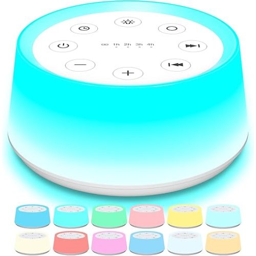 ColorsNoise White Noise Machine with 30 Sleep Music 5 Timers 12 Colors Baby Night Light with Memory Function Sound Machine for Sleep Nursery Home Travel(T-White)