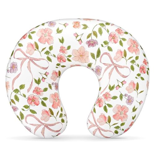TANOFAR Nursing Pillow Cover, Stretchy Removable Breastfeeding Pillow Cover, Ultra Soft Snug Fits On Newborn Feeding Pillow Case for Baby Girls, Pink Bow