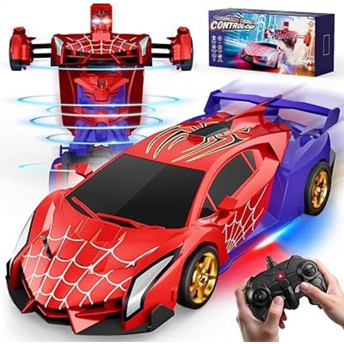 Spider Transform RC Cars Toys with Eye & Underbody Lights, 2.4GHz Remote Control Car One-Button Deformation, Fast 360°Rotation Robot Toys Birthday Gifts for 3 4 5 6 7 8 9 10 Year Old Boys Age 4-7 8-12