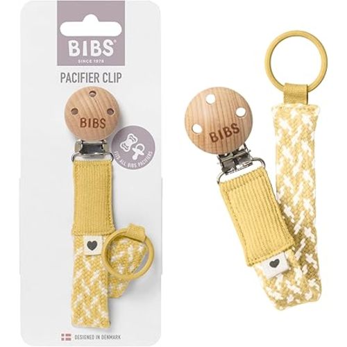 BIBS Paci Braid Dummy Chain Organic Cotton Danish Design, One Size (0-36 Months), Pale Butter