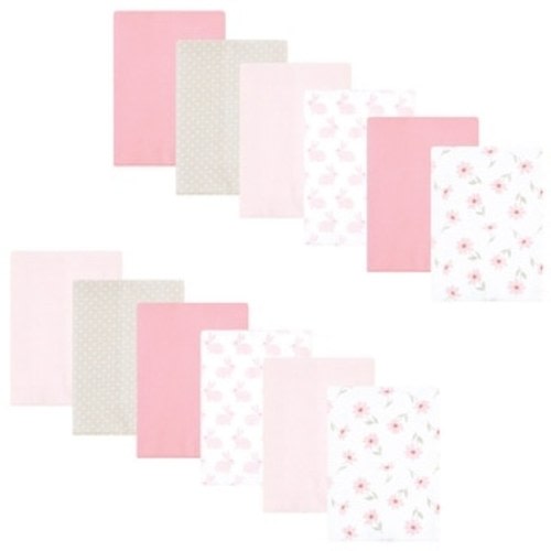 Hudson Baby Infant Girl Flannel Burp Cloth 12pk, Pink Honey Bunny, One Size - Pink Honey Bunny - One Size