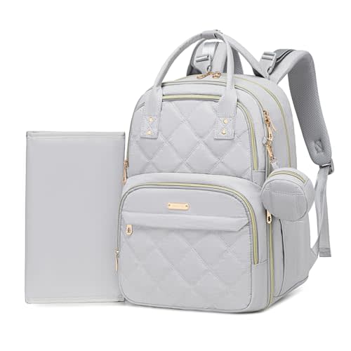 Large Diaper Bag Backpack with Changing Pad & Pacifier Case, Gray | Multi-functional lightweight waterproof maternity & toddler travel backpack. Insulated, wet/dry pocket & stroller straps