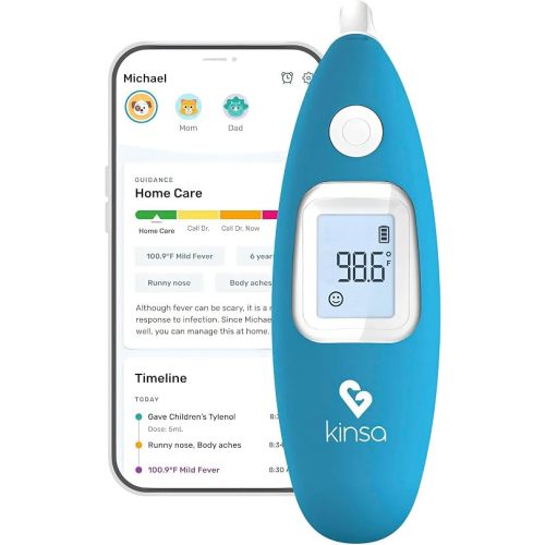 Kinsa Smart Ear Thermometer for Adults, Kids and Babies, Infrared in-Ear Digital Thermometer, App-Connected Fever and Symptom Tracking, 1-Second Accurate Readings