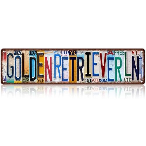 Vintage Golden Retriever Ln Street Sign Wall Decor Metal Tin Signs for Bar Home Bedroom Garage