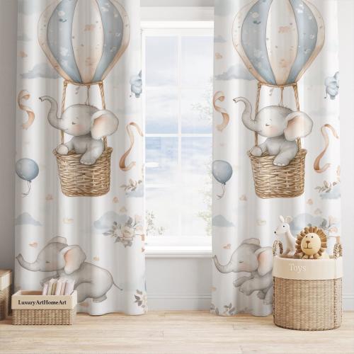 Cute Elephants Baby Boy Room Curtains Nursery Curtains Window Curtains