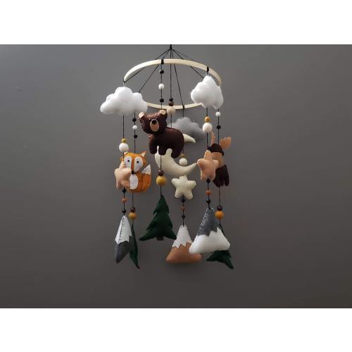 Handcrafted Felt Woodland Crib Mobile: Forest Animals Nursery Decor