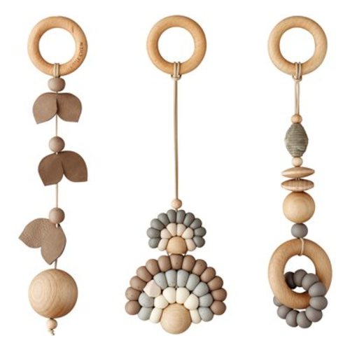 Silicone and Wood Hanging Decorations - Set of 3 Grey Little chew Design Baby - Smallable