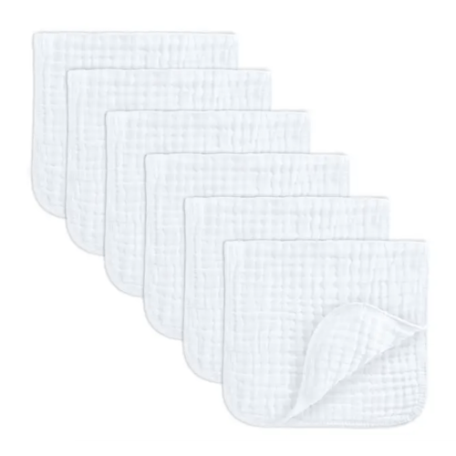 Muslin Burp Cloths (6 Pack) in White Colour