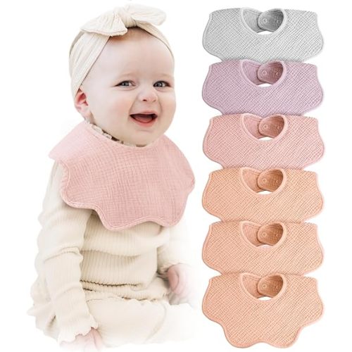 Konssy Muslin Baby Bibs 100% Cotton Absorbent Bandana Drool Bibs for Teething and Drooling, 6-Pack for Baby Boys & Girls
