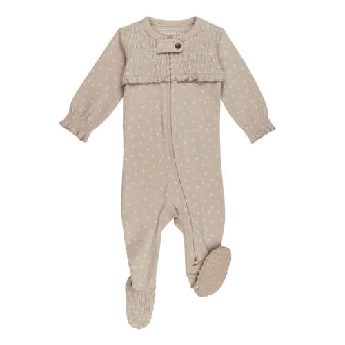 Organic Smocked Zipper Footie in Oatmeal Dots – L'ovedbaby