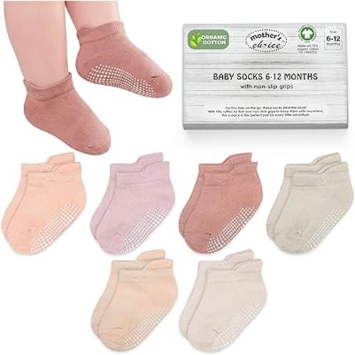 Mother's Choice GOTS Certified Organic Cotton Ankle Baby Socks 6 Pairs, 6M - 5Y For Infants & Toddler Socks Breathable