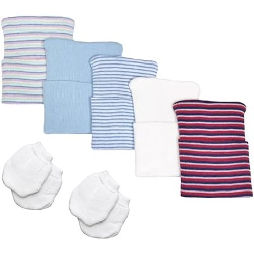 Nurses Choice 5 Piece Hospital Hat & Mitten Set for Newborn Baby (Boy)