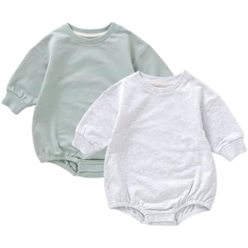 Baby Boy Bubble Romper Organic Cotton Solid Long Sleeve Oversized Sweatshirt Romper Newborn Fall Winter Clothes