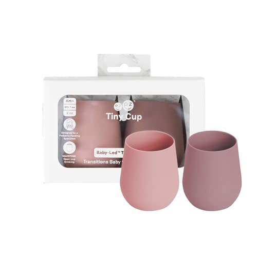 ezpz Tiny Cup (Blush/Mauve) - 4 months+ - 100% Silicone Training Cup for Infants - Designed by a Pediatric Feeding Specialist - Baby-Led Weaning Essentials & Baby Gifts