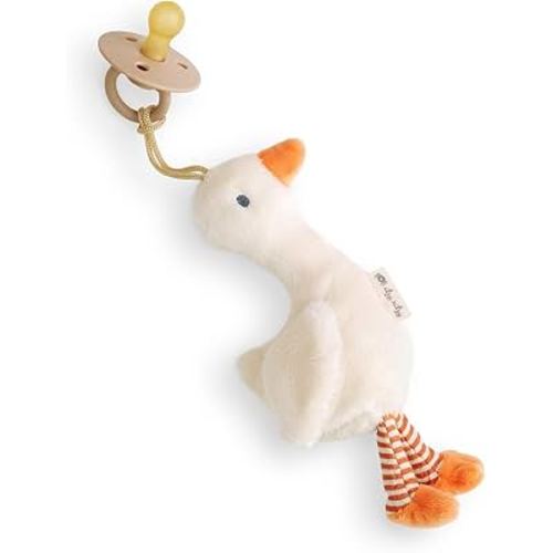 Itzy Ritzy Pacifier & Lovey Set - Natural Rubber Pacifier with Plush Goose | Natural Rubber Pacifier with Detachable Bear Lovey, Soft Cotton Fabric, Large Vent Holes, and Soothing Comfort for Babies