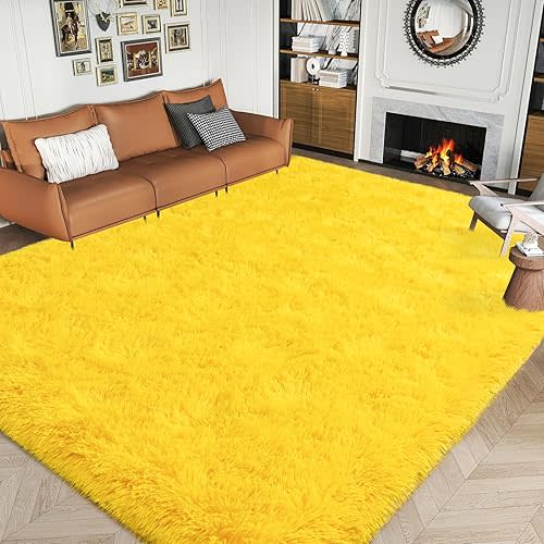 Dssimo Super Fluffy Area Rug for Bedroom, Modern Shag Yellow Area Rugs, Soft Plush Small Carpet for Kids,Girls Boys and Teens Decorations for Living Room Dorm Nursery Classroom, 8x10 Feet