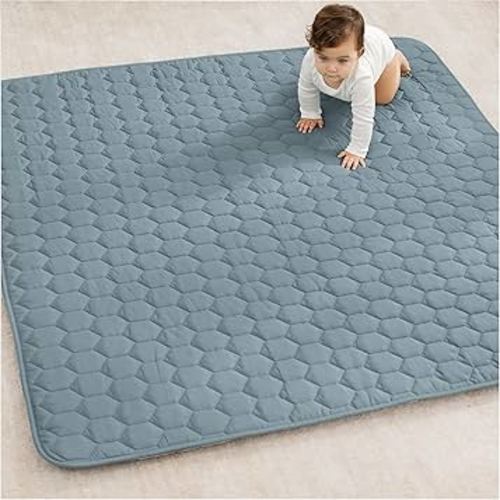 Comfy Cubs Square Kids Play Mat - 56 x 56 inches Soft Quilted Baby Floor Mat with Non-Slip Bottom - Plush Design for Toddlers' Playtime and Relaxation - Comfortable and Durable - Pacific Blue