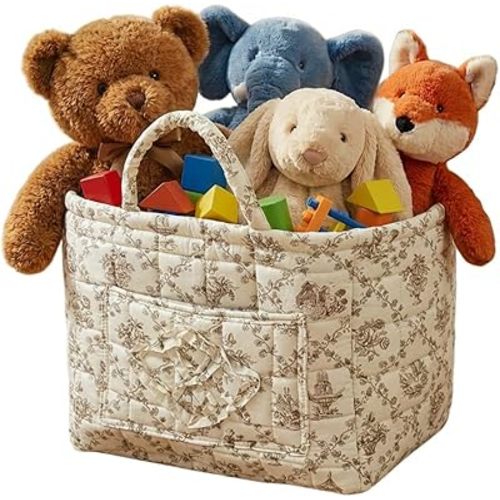 Quilted Fabric Basket Car Storage Basket Boho Floral Laundry Hamper for Nursery Bedroom & Living Room | Organize Clothes Toys